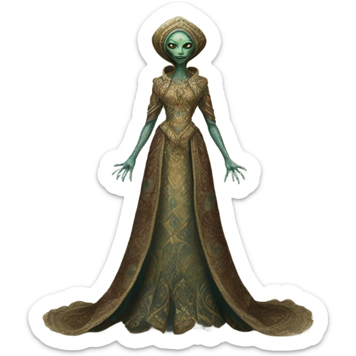 a Reptilian alien woman full body in Romanov dress sticker