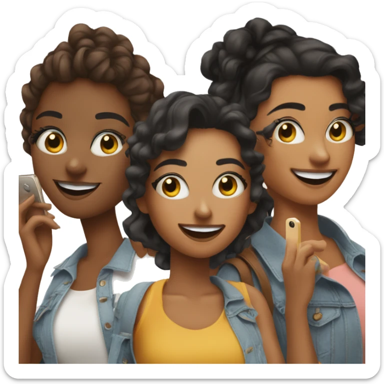 group of 3 influencers taking individual selfies or carrying shopping bags sticker