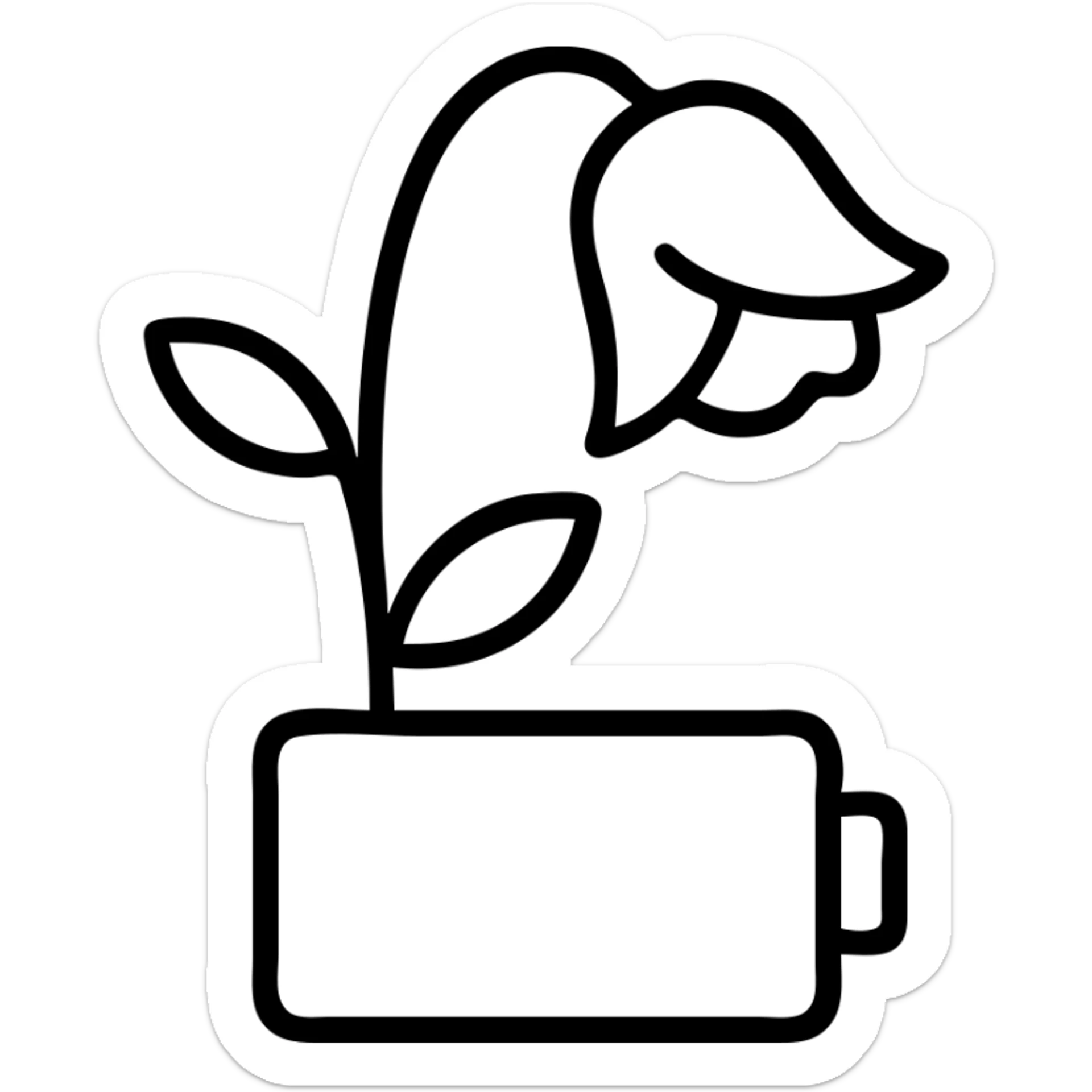 Combined icon of a wilted rose flower with a low battery symbol incorporated into the stem sticker