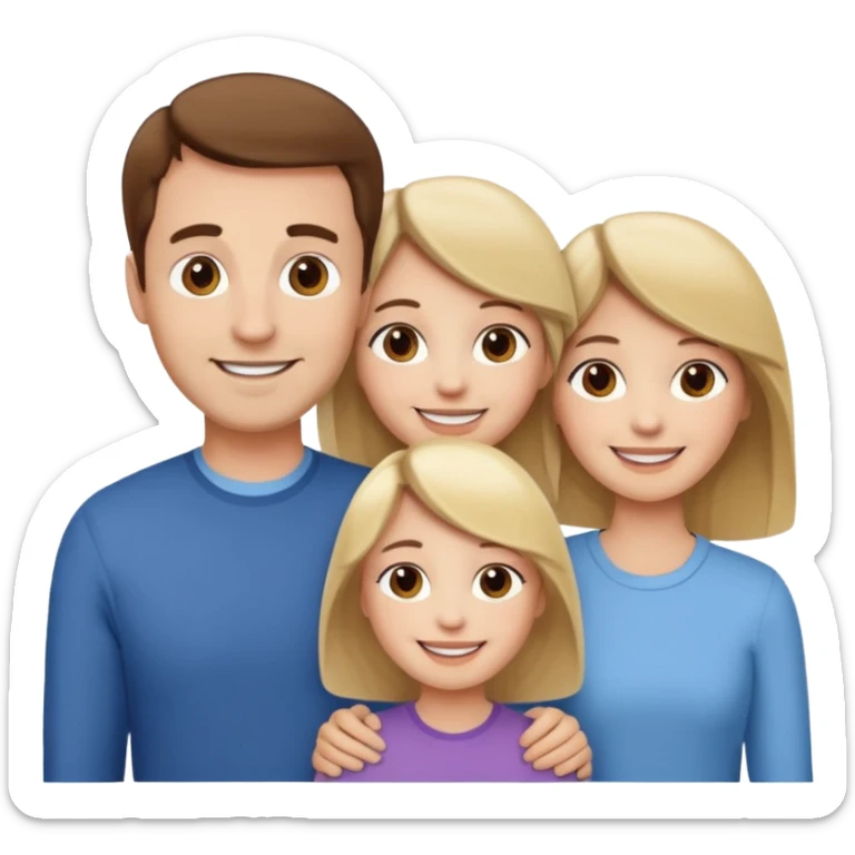 happy pale white  four person family with one brown hair dad, one brown hair mom, one blonde girl, and one brown hair girl sticker
