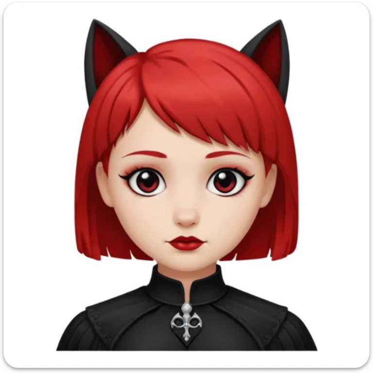 Chica blanca de pelo corto Wolf cut con la parte de abajo del pelo rojo y la cara redondeada ojos negros y ropa gotica  sticker