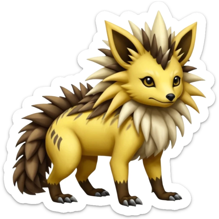 Colorful fantasy-Zigzagoon-Jolteon-echidna-civet-Trick-sergal-fusion-hybrid-animal-creature, full body sticker