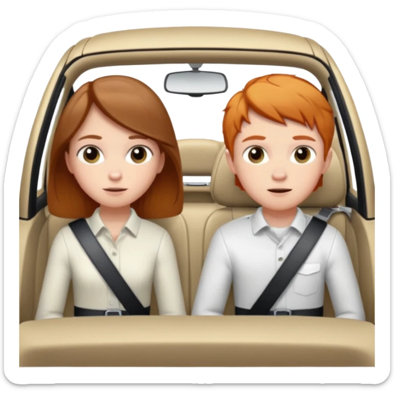 Two mouses, one girl with brunette long hair and one ginger short hair boy, boy drive a white ford focus card sticker