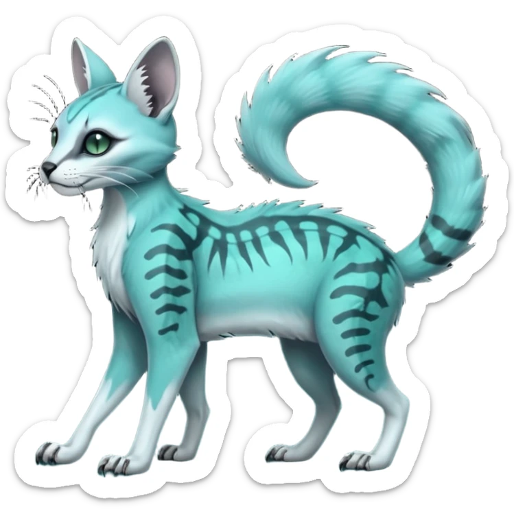 dark spooky foggy gloomy skeletal nightly skully zombie-like swampy ghostly greyish dull green-blue-turquoise spectral glorious divine exotic cute cool beautiful beautiful fantasy-caracal-civet-genet-sergal-vernid-Vaporeon-Cacomistle-Trico-oncilla-animal-Fakémon-hybrid-creature (full body) sticker