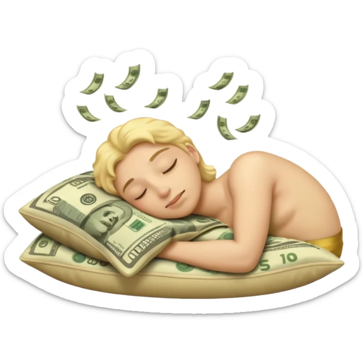IOS style emoji of a face sleeping on a pillow of money sticker