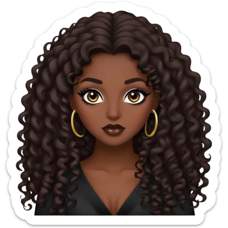 brunette, baddie, dark skin,pretty makeup, black eyeliner, long and curly hair sticker