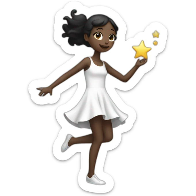 black and white two-dimensional girl in a short dress reaches for a star sticker