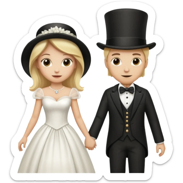 Man in top hat and blonde woman in wedding dress holding hands sticker