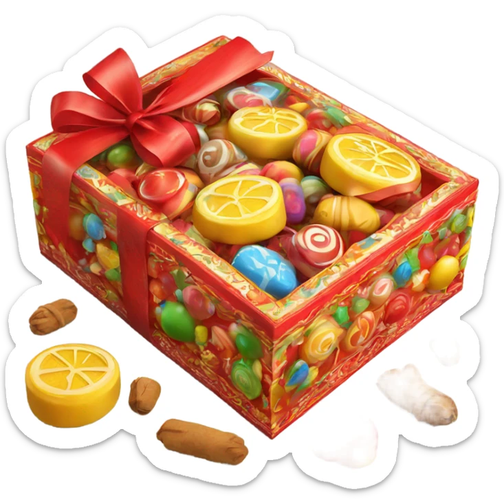Traditional russian new year sweet gift box with handles with candies for kids sticker