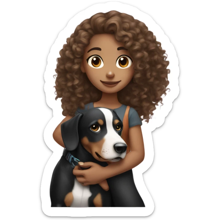 Girl with curly hair and freckles that’s mixed with black and white holding a Doberman  sticker