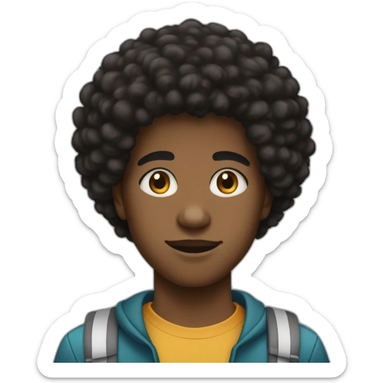 young black teen with a freeform afro and a light mustache and small chin hairs sticker