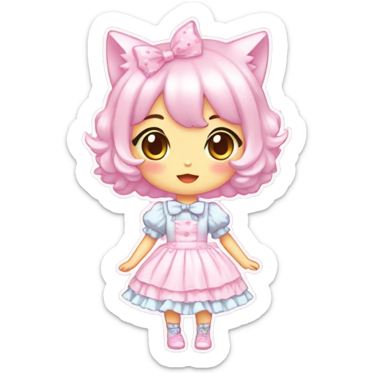 Shiny Blushing Cute Kawaii Beautiful Pastel Lolita Anime Catgirl Trending Style Cottagecore Pastelcore  full body sticker