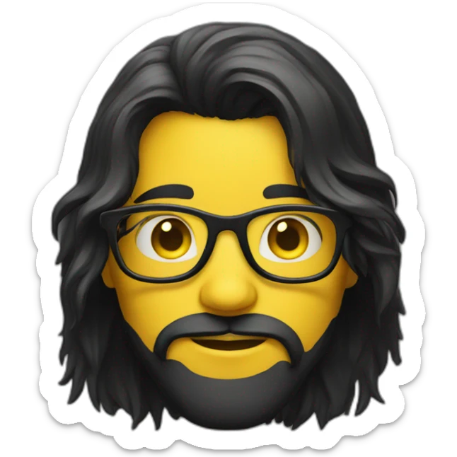 nerd emoji with black long hair only  yellow face and no body sticker
