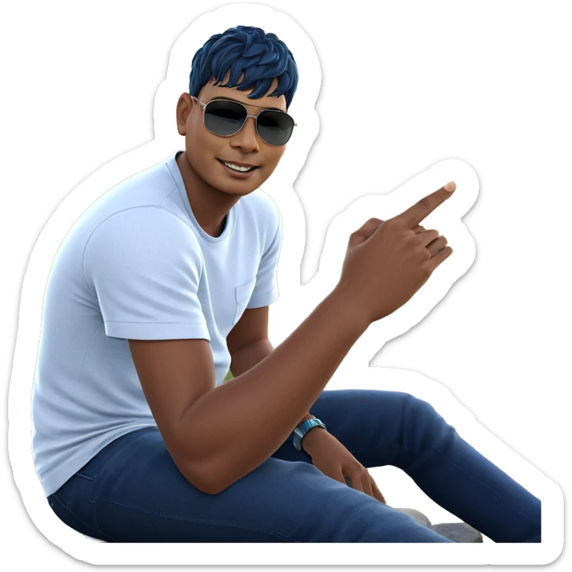 smiling boy outdoors in denim sticker