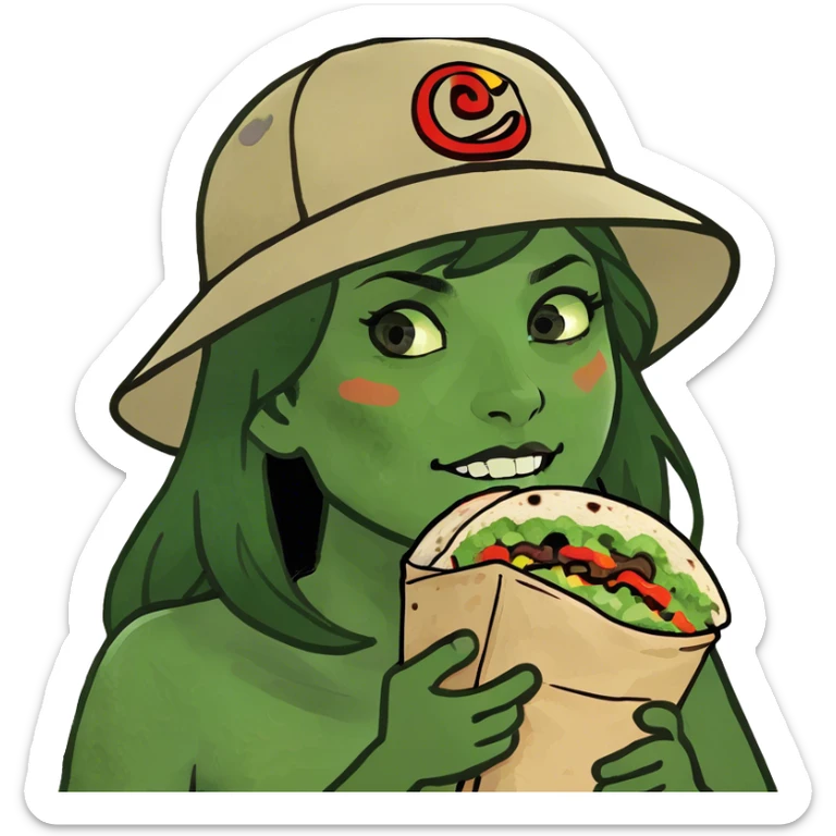 Brown hair white girl munching on a chipotle burrito   sticker