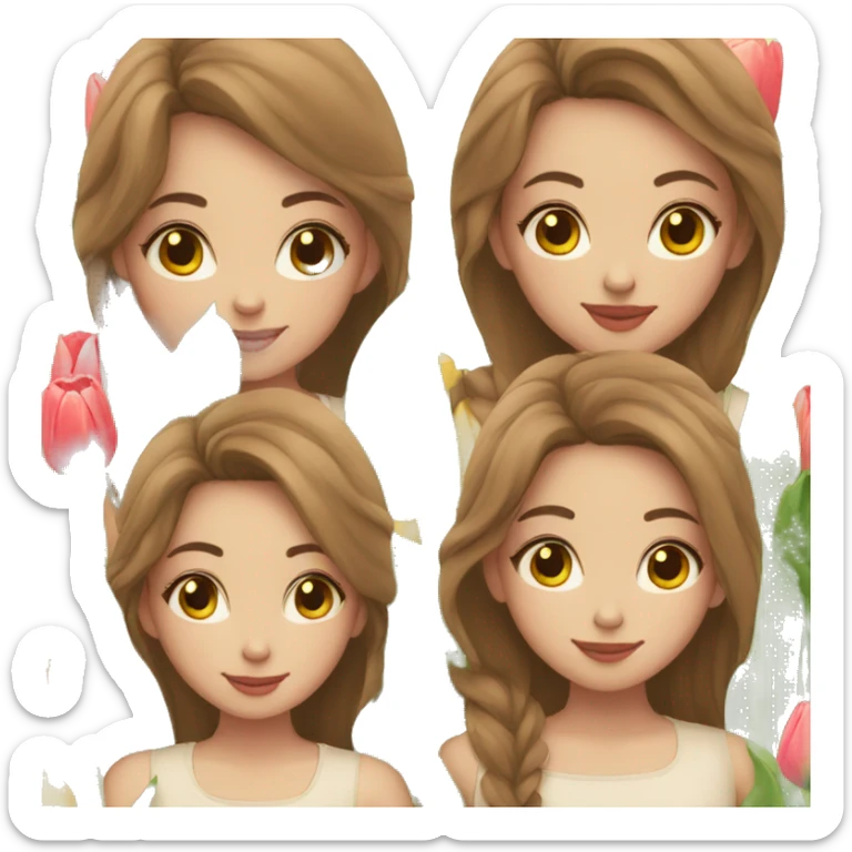 Girl with brown hair and light skin take a tulips sticker