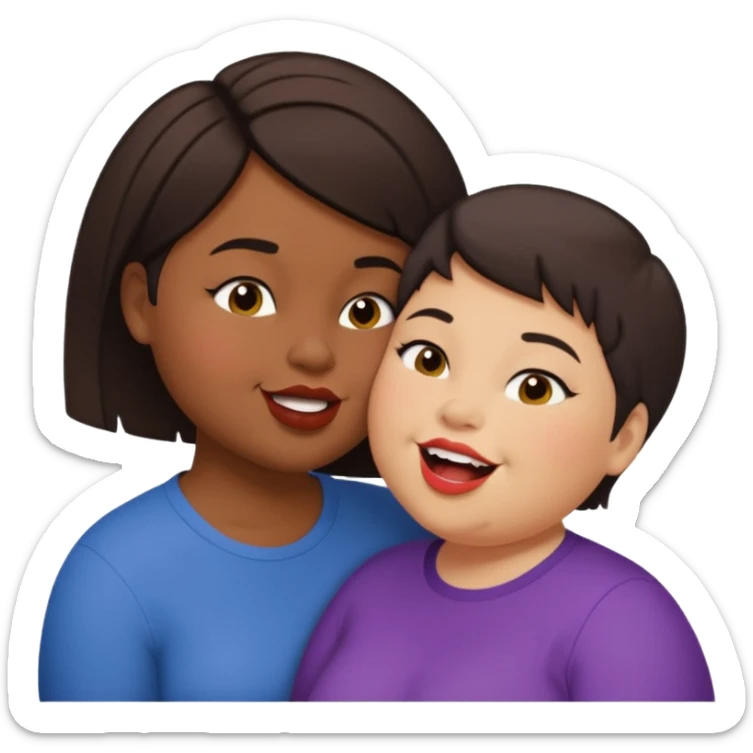 Chubby ugly lesbian with medium dark hair kissing tall butch lesbian with huge teeth and short hair sticker