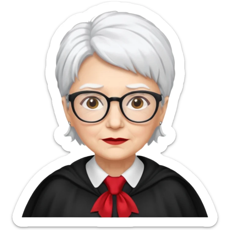 An older woman with glasses and white hair, in a red tie and black cape (might resemble Professor McGonagall). sticker
