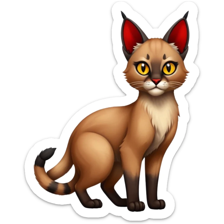 Gothic exotic Red and black and edgy and cute shiny Fantasy-Siamese-Bobcat-Caracal-Lykoi-feline-Fakémon-feline-hybrid (full body) sticker
