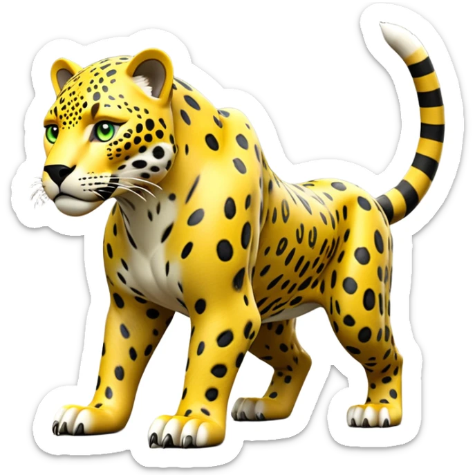 cinematic-jaguar-realistic-full-body-standing on all fours-emoji,-sleek-powerful-frame-poised-for-action,-yellow-fur-adorned-with-bold-black-rosettes,-head-tilted-dramatically,-piercing-green-eyes-locked-onto-its-prey,-simplified-yet-realistic-focused-features,-highly-detailed,-glowing-with-an-almost-sarcastic-glow sticker