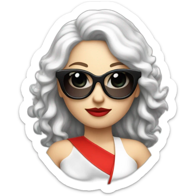 Grosse femme blanche en robe rouge et lunette avec cheveux noir sticker