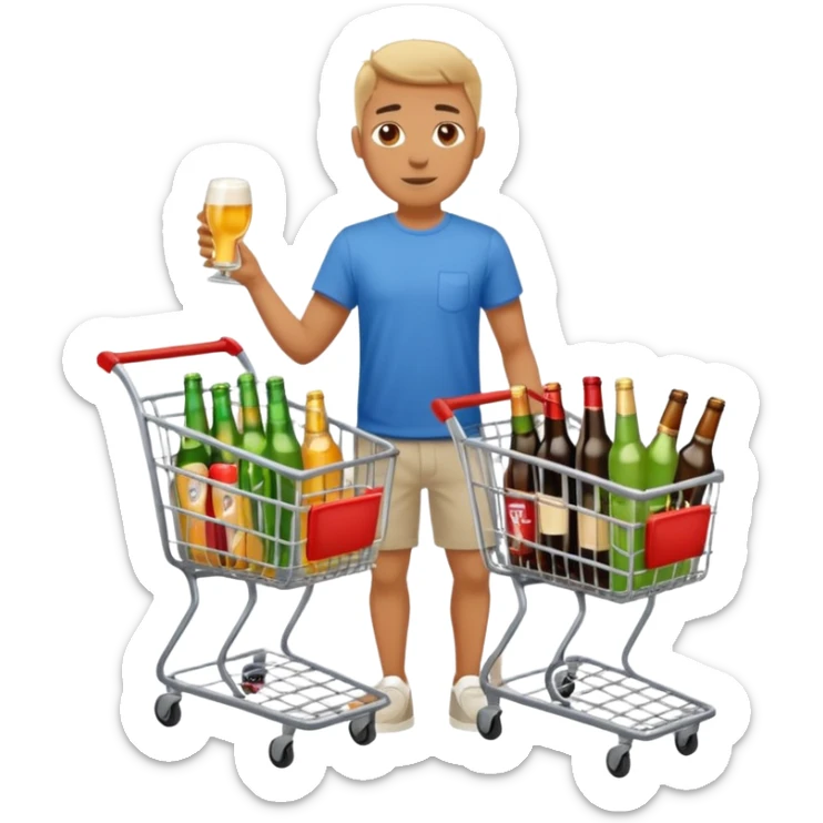 man with a shopping cart full of beers and wines full body sticker
