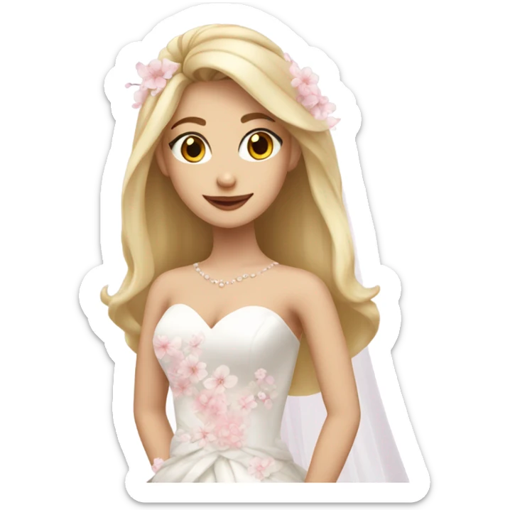 Beautiful finish blonde girl with sakura wedding dress sticker