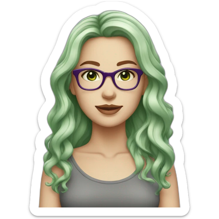 white-girl-purple-wavy-hair-green-eyes-square-glasses sticker