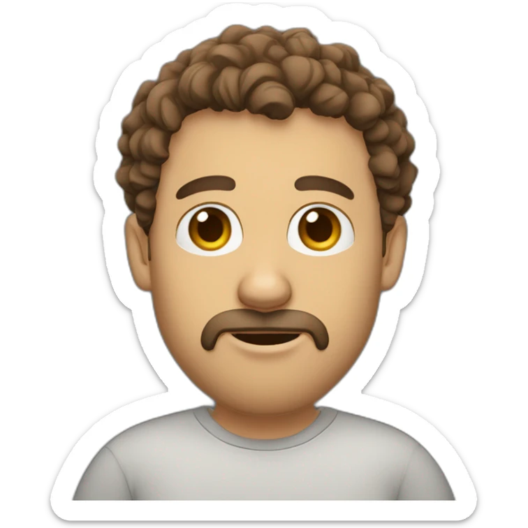 head and shoulder of teacher, short very curly brown hair, big broken nose, and goatee sticker