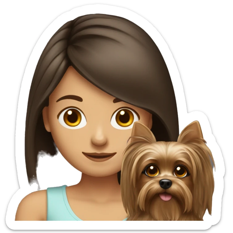Long hair brunette girl with Yorkshire terrier dog sticker