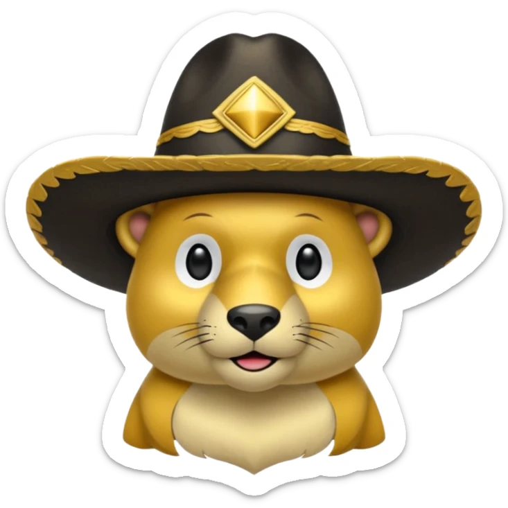 Oso dorado con sombrero elegante y moño negro confundido animatronico sticker