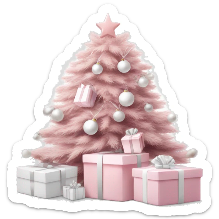 Light pink Christmas gifts under a white Christmas tree  sticker