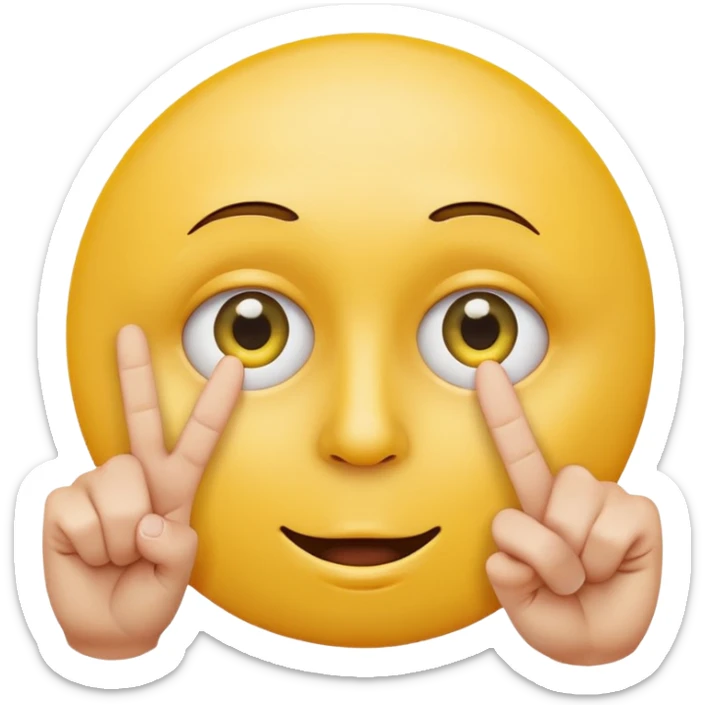 yellow cercle face, cercle eyes, cercle mouth, holding up two fingers sticker