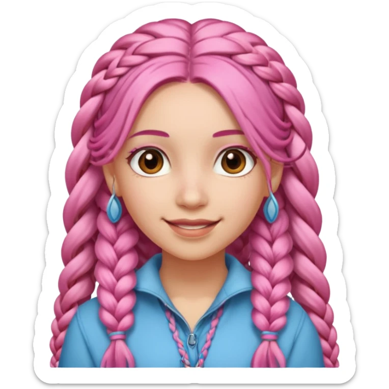 A light-skinned woman with long pink hair styled in braids, brown eyes, and a gentle smile. sticker