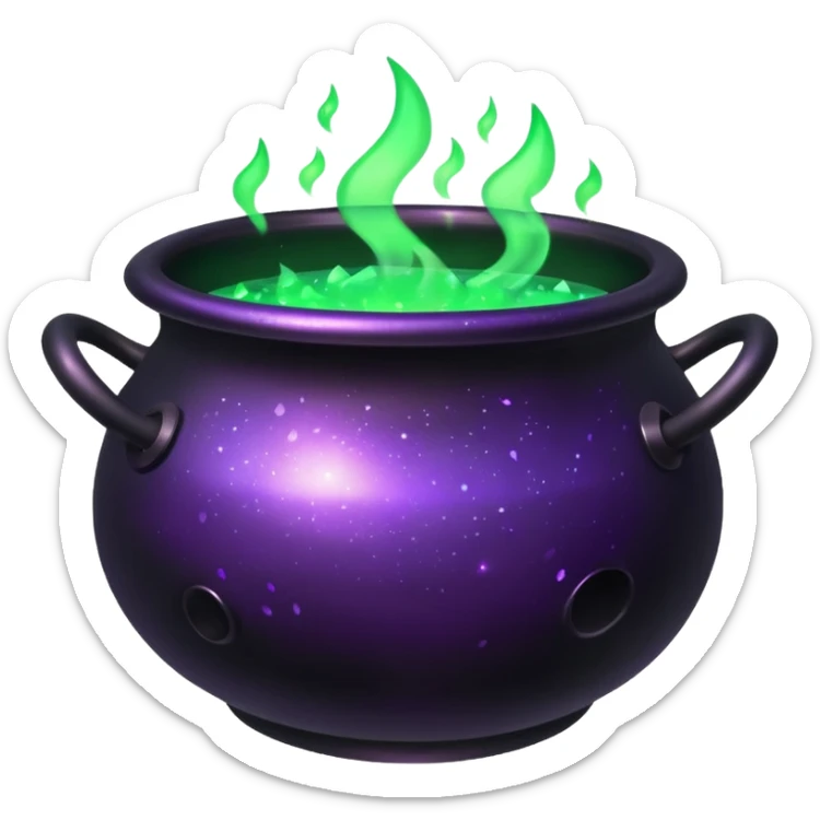 A cauldron with green glow and purple sparkle magic sticker