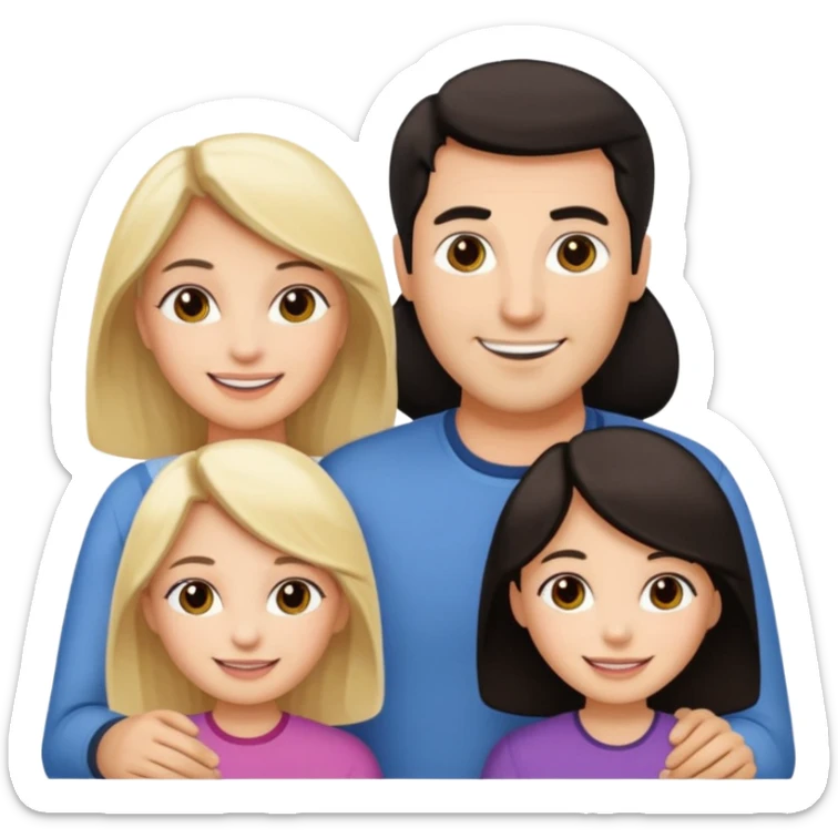 Familia : Hombre pelo oscuro, Mujer pelo oscuro, hija mayor pelo mono , hija menor pelo oscuro. sticker