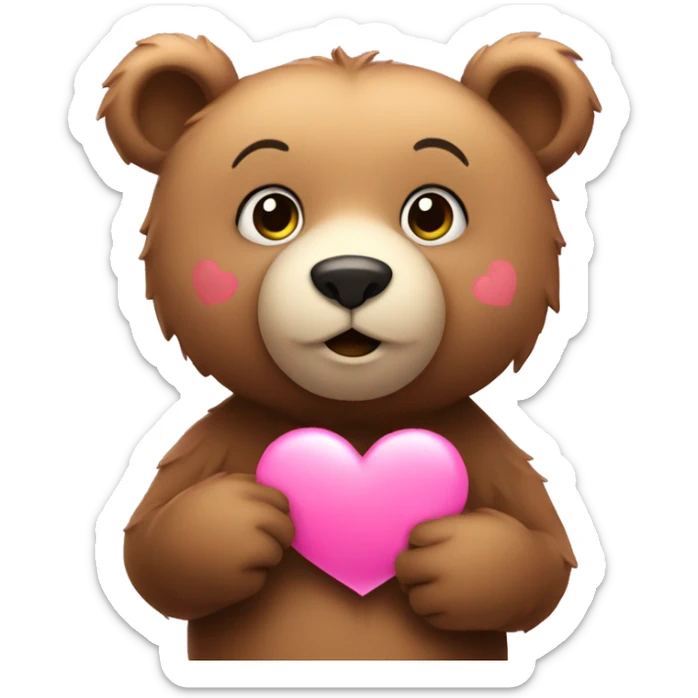 Bear holding a pink heart sticker