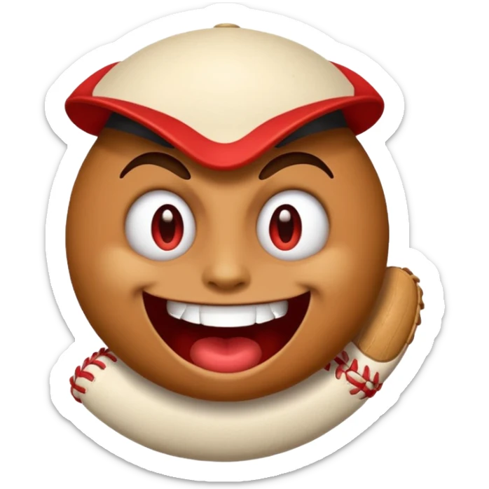I want a emoji of a emoji with a evil smile throwing a baseball very hard sticker