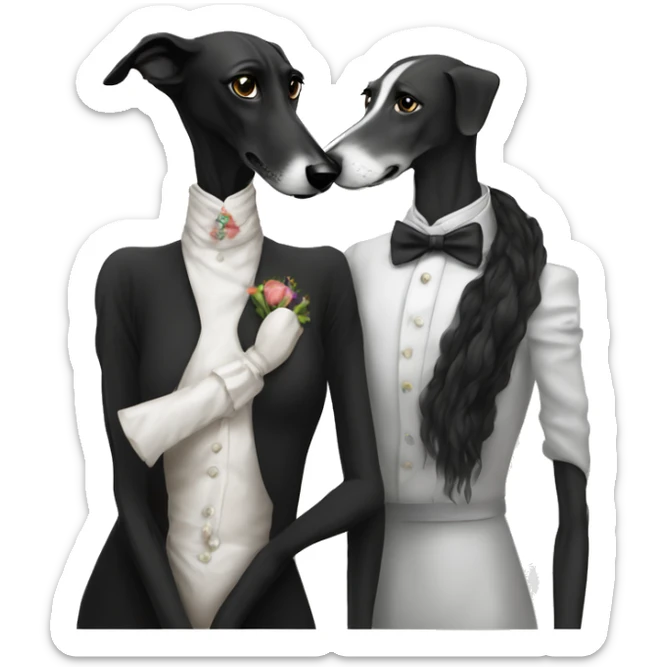 A family Two aristocrat dog black and white galgo kiss with women  sticker