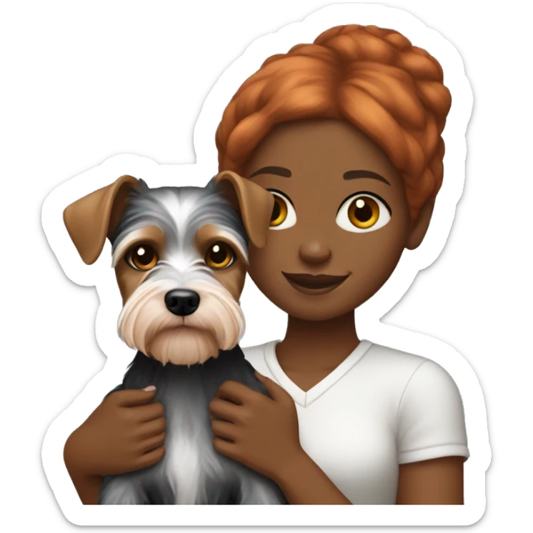 Black girl with ginger hair holding mini schnauzer dog  sticker