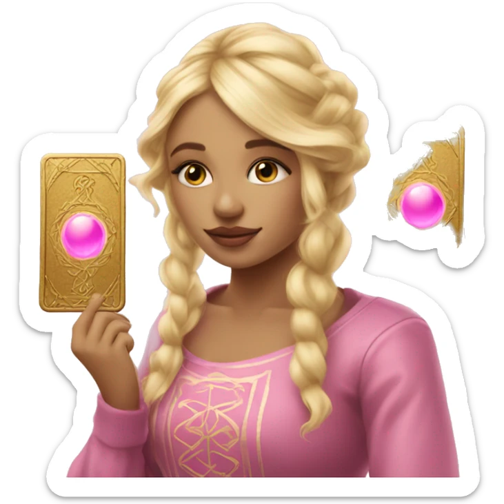 Blonde beautiful girl with pink pink tarot gold cards sticker