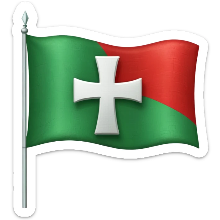 hacme un emoji de una vandera con el fondo rojo que tenca una cruz blanca y una equis por detras de la blanca de color verde sticker