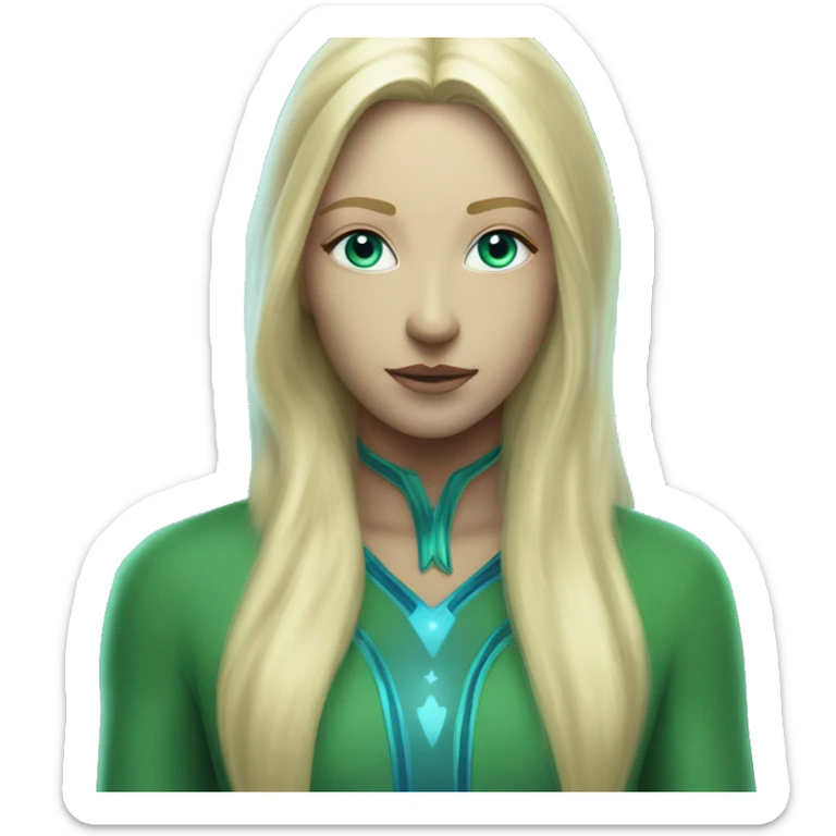 nordic pleiadian in green clothing with thin face long blonde hair and blue eyes sticker