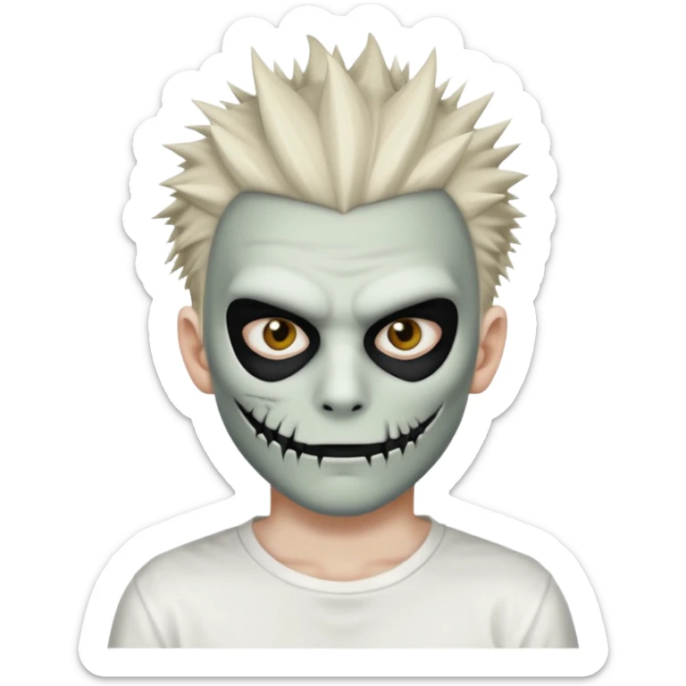 zombie boy with spiky emo hair and white shirt emoji and he wears an anonymous mask sticker