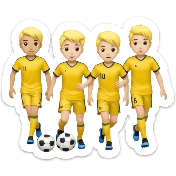 boys play soccer in yellow dress, yellow shrits, yellgow socks. others colors hair sticker