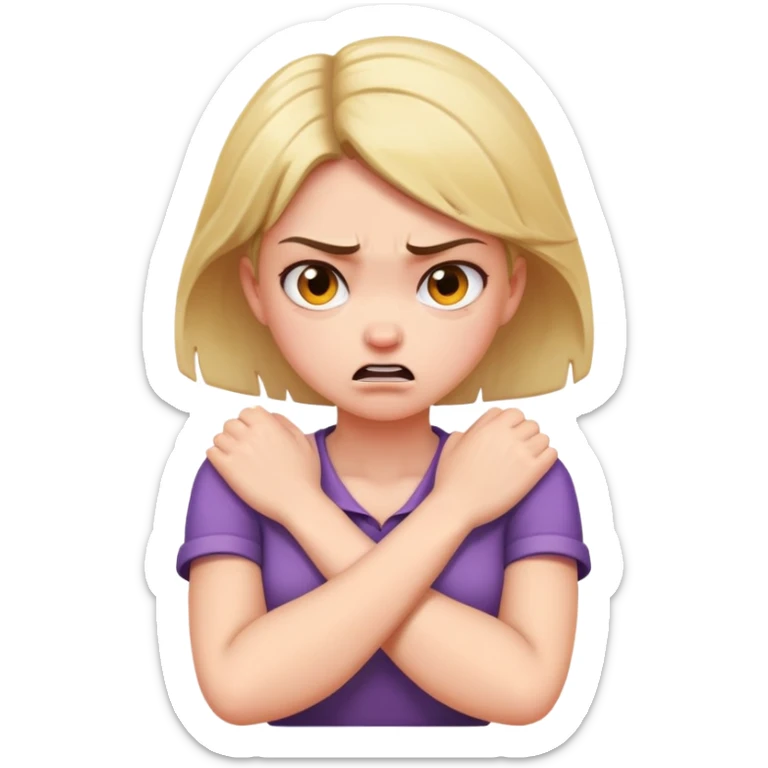 angry girl with arms crossed and her hands grabbing her neck sticker