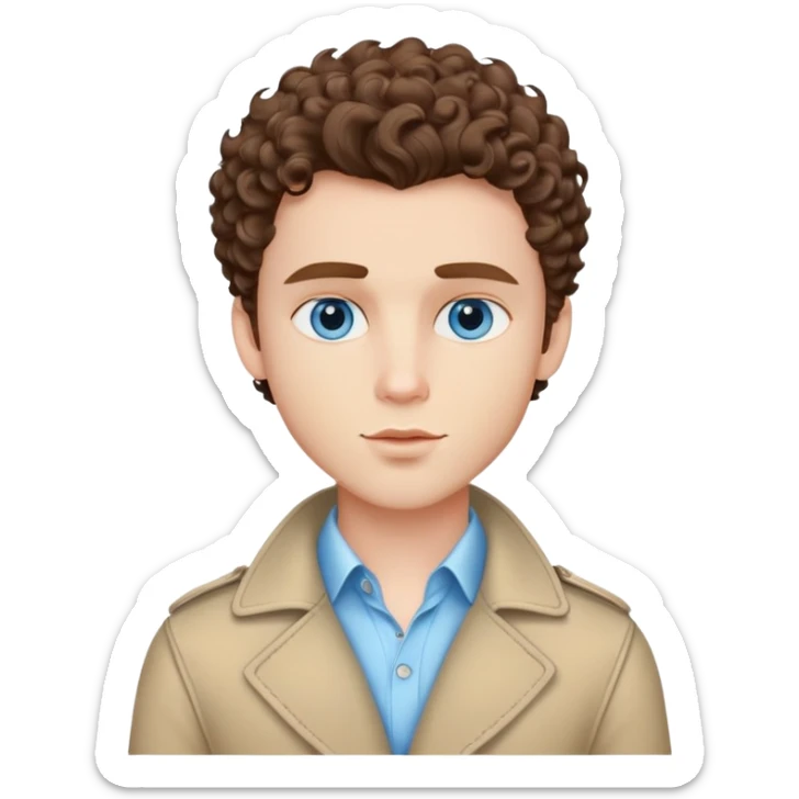pretty handsome bratz man, short curly brown hair, blue eyes, pale skin, defined jawline sticker