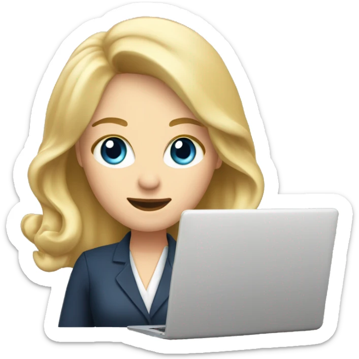 Blonde hair female mortgage loan officer with hazel blue eyes with laptop sticker