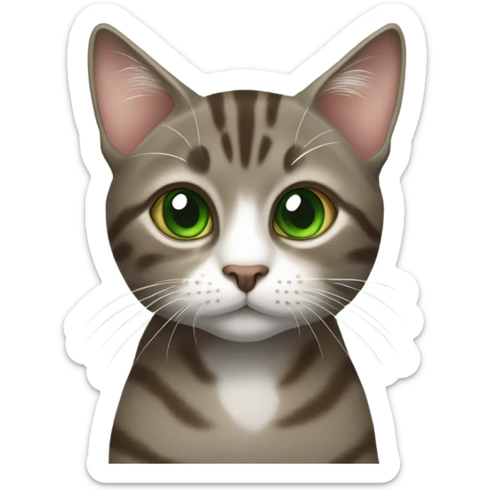Grey and brown tabby cat with big green eyes and a white spot on his nose sticker