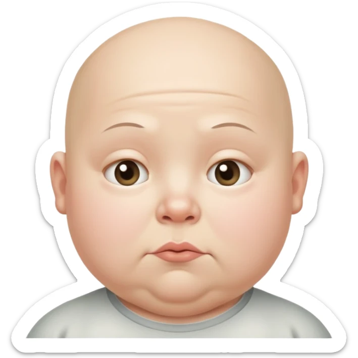 a bald fat lazy looking kid with a triple chin and ugly eyes sticker